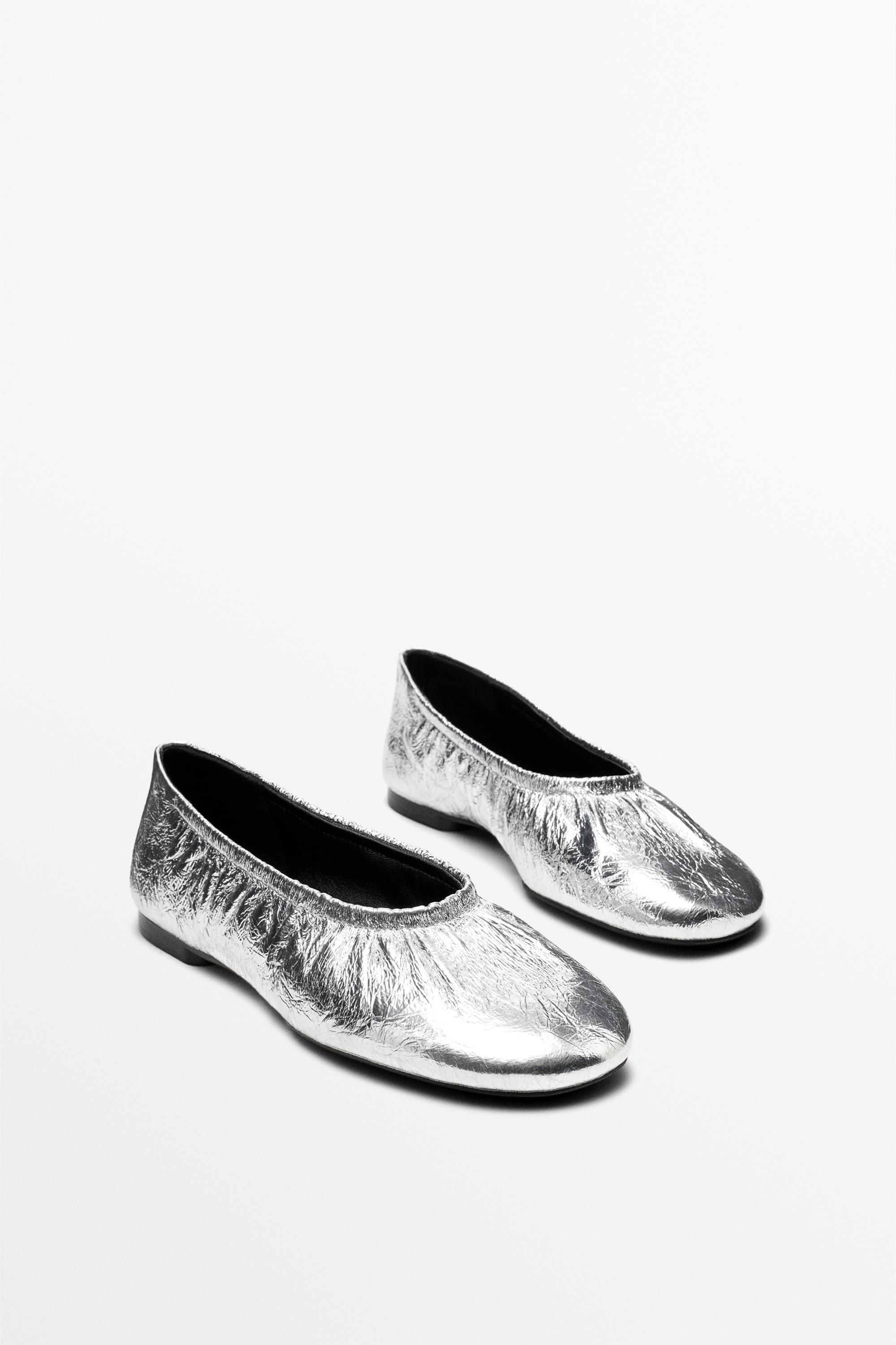 Metallic leather ballet flats